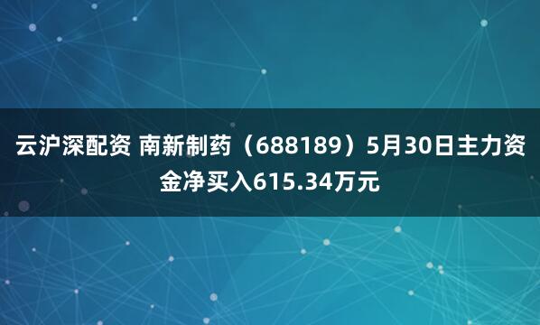 云沪深配资 南新制药（688189）5月30日主力资金净买入615.34万元
